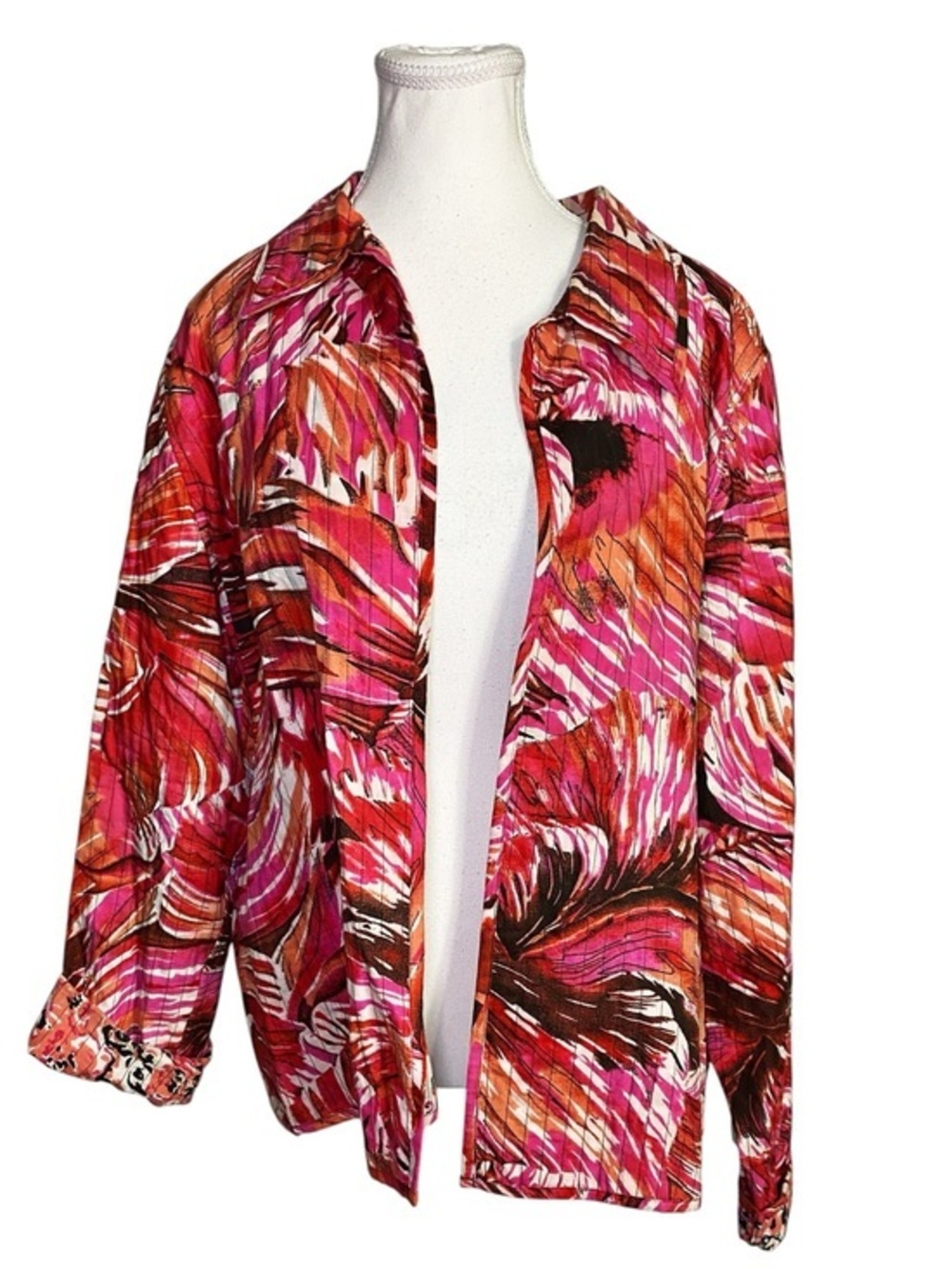 Choices Woman Plus 2X Boho Abstract Pink Cotton Quilted Shacket Jacket